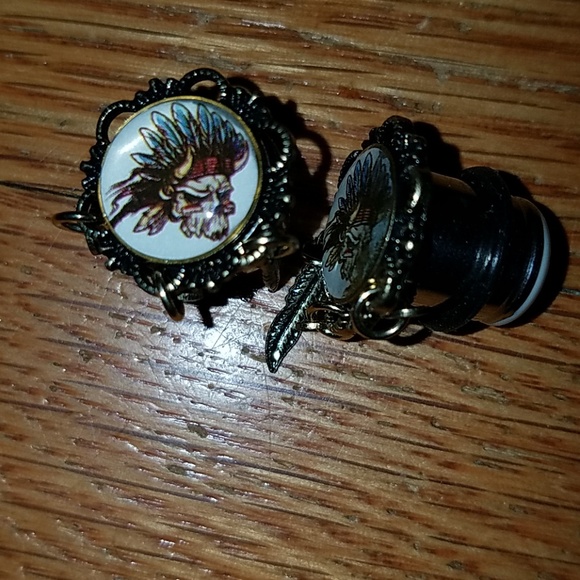 Native American Skull Gauges size 7/16 - Picture 1 of 6